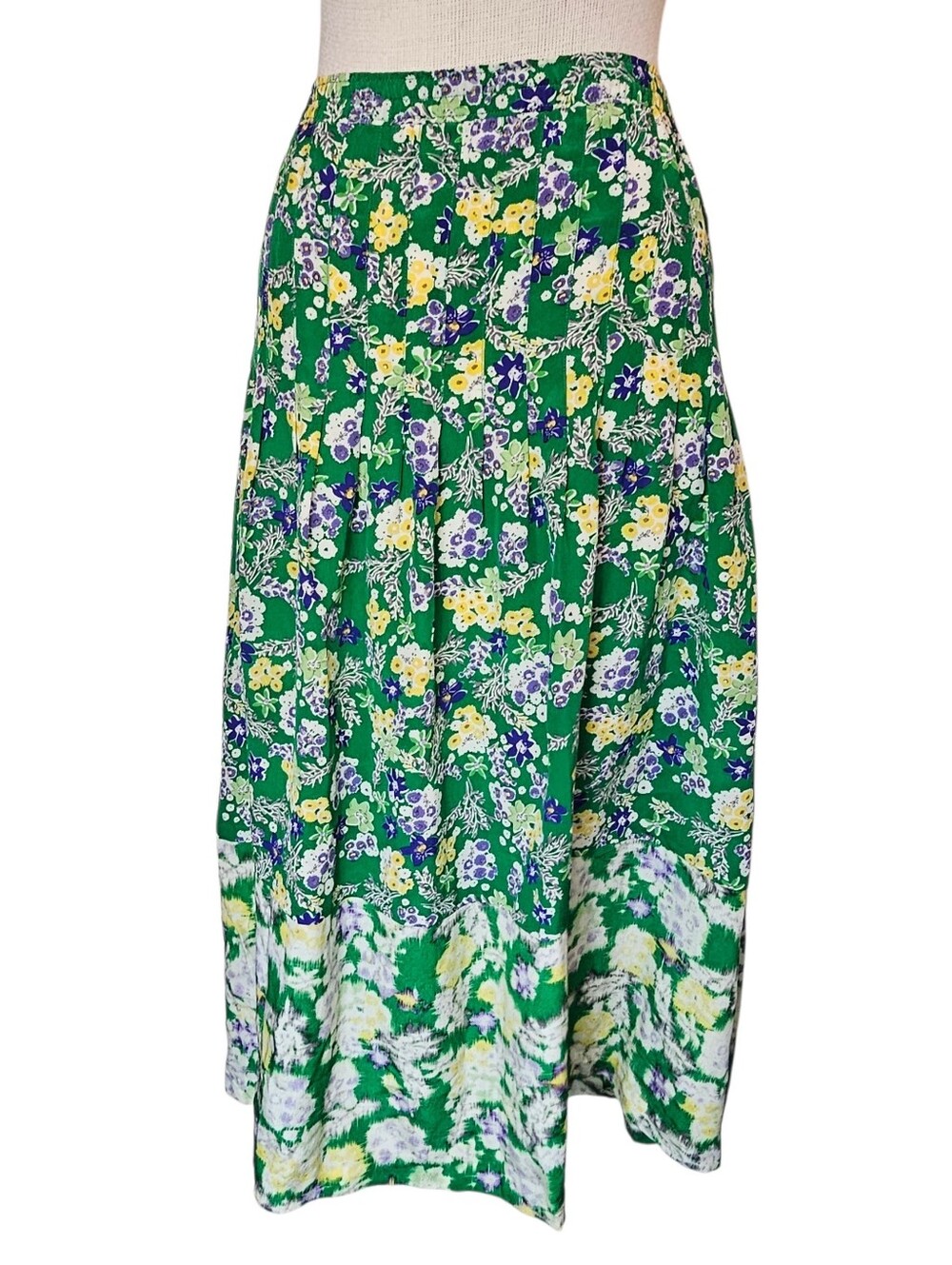Rebecca Taylor Silk Midi Skirt Size 2 Green Floral Pattern Botanical Cottagecore